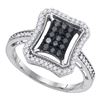 0.50 CTW Black Color Diamond Rectangle Cluster Ring 10KT White Gold - REF-30K2W