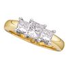 0.96 CTW Princess Diamond 3-stone Bridal Engagement Ring 14KT Yellow Gold - REF-131Y2X