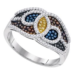 0.50 CTW Multicolor Diamond Swirl Fashion Ring 10KT White Gold - REF-52K4W
