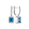 1.5 CTW Cushion Blue Topaz Solitaire Diamond Hoop Dangle Earrings 14KT White Gold - REF-77Y9X
