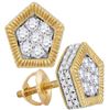 0.75 CTW Diamond Polygon Rope Flower Cluster Earrings 10KT Yellow Gold - REF-52X4Y
