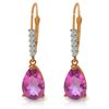 Genuine 3.15 ctw Pink Topaz & Diamond Earrings Jewelry 14KT Rose Gold - REF-44Z3N