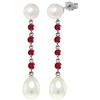 Genuine 11 ctw Pearl & Ruby Earrings Jewelry 14KT White Gold - REF-31F4Z