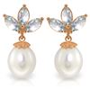 Genuine 9.5 ctw Aquamarine & Pearl Earrings Jewelry 14KT Rose Gold - REF-32R9P