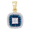 0.35 CTW Blue Color Diamond Square Pendant 10KT Yellow Gold - REF-20K9W