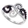 0.33 CTW Black Color Diamond Curl Ring 14KT White Gold - REF-38H9M