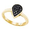 0.20 CTW Black Color Diamond Teardrop Cluster Ring 10KT White Gold - REF-16H4M