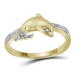 0.05 CTW Diamond Dolphin Animal Fish Ring 10KT Yellow Gold - REF-12H2M