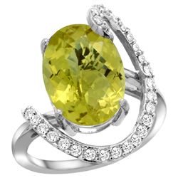 Natural 5.89 ctw Lemon-quartz & Diamond Engagement Ring 14K White Gold - REF-89W3K