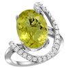 Natural 5.89 ctw Lemon-quartz & Diamond Engagement Ring 14K White Gold - REF-89W3K