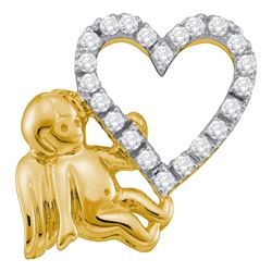 0.16 CTW Diamond Cherub Angel Heart Pendant 10KT Yellow Gold - REF-19Y4X