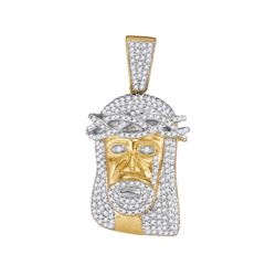 0.75 CTW Mens Diamond Jesus Head Pendant 10KT Yellow Gold - REF-48Y7X