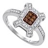 0.20 CTW Cognac-brown Color Diamond Square Ring 10KT White Gold - REF-18X2Y