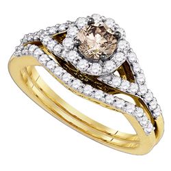 1.05 CTW Cognac-brown Diamond Bridal Wedding Engagement Ring 14KT Yellow Gold - REF-112W5K