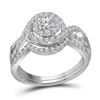 1 CTW Diamond Swirl Halo Bridal Engagement Ring 14KT White Gold - REF-97M4H