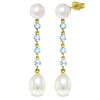Genuine 11 ctw Pearl & Aquamarine Earrings Jewelry 14KT Yellow Gold - REF-30Y3F