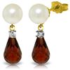 Genuine 6.6 ctw Pearl, Garnet & Diamond Earrings Jewelry 14KT Yellow Gold - REF-27H6X