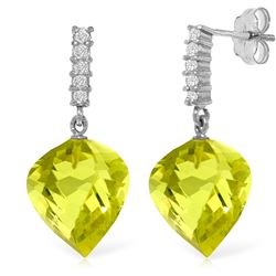 Genuine 21.65 ctw Lemon Quartz & Diamond Earrings Jewelry 14KT White Gold - REF-52H9X