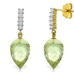 Genuine 19.15 ctw Green Amethyst & Diamond Earrings Jewelry 14KT Yellow Gold - REF-47T4A