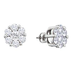 2 CTW Diamond Flower Screwback Stud Earrings 14KT White Gold - REF-240N2F