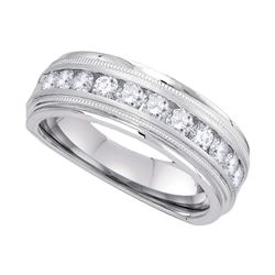 0.49 CTW Mens Channel-set Diamond Milgrain Edge Wedding Ring 10KT White Gold - REF-56W2K