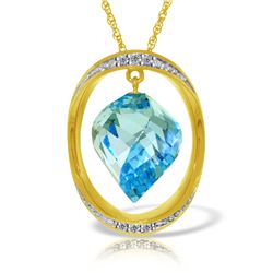 Genuine 14 ctw Blue Topaz & Diamond Necklace Jewelry 14KT Yellow Gold - REF-127F3Z