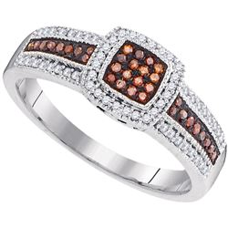 0.25 CTW Red Color Diamond Square Cluster Ring 10KT White Gold - REF-30H2M