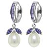 Genuine 10.30 ctw Tanzanite & Pearl Earrings Jewelry 14KT White Gold - REF-71N3R