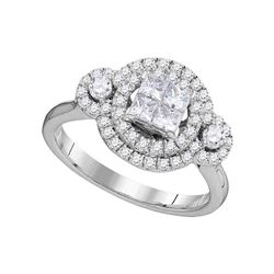 0.82 CTW Princess Diamond Circle Cluster Bridal Engagement Ring 14KT White Gold - REF-108N2F