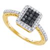 Image 1 : 0.45 CTW Black Color Diamond Cluster Ring 10KT Yellow Gold - REF-24Y2X