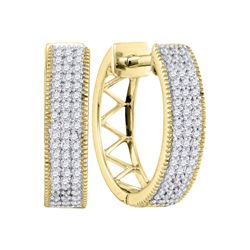 0.33 CTW Diamond Triple Row Pave Hoop Earrings 10KT Yellow Gold - REF-32Y9X