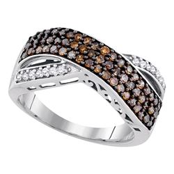 0.70 CTW Cognac-brown Color Diamond Crossover Ring 10KT White Gold - REF-33F8N