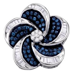 0.50 CTW Blue Color Diamond Pinwheel Cluster Pendant 10KT White Gold - REF-30X2Y