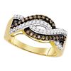 Image 1 : 0.50 CTW Cognac-brown Color Diamond Crossover Ring 10KT Yellow Gold - REF-30N2F