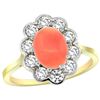 Natural 2.58 ctw Coral & Diamond Engagement Ring 14K Yellow Gold - REF-80N2G