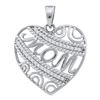 0.10 CTW Diamond Mom Mother Filigree Heart Pendant 10KT White Gold - REF-14H9M