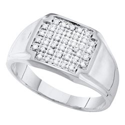 0.25 CTW Mens Pave-set Diamond Square Cluster Ring 10KT White Gold - REF-26X9Y