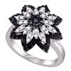 Image 1 : 0.85 CTW Black Color Diamond Flower Cluster Ring 10KT White Gold - REF-67N4F