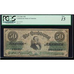 1861 $50 Confederate States of American Note PCGS 15