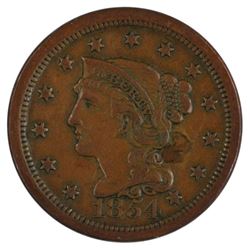 1854 Braided Hair Large Cent Coin