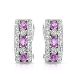 18KT White Gold 1.35ctw Pink Sapphire and Diamond Earrings