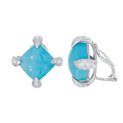 14KT White Gold 14.33ctw Turquoise and Diamond Earrings