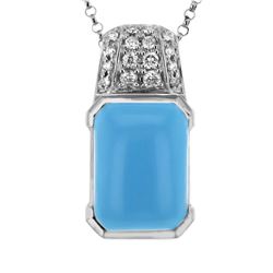 14KT White Gold 4.90ct Turquoise and Diamond Pendant with Chain