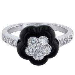 18KT White Gold Onyx and Diamond Ring