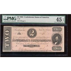 1864 $2 Confederate States of America Note PMG 45EPQ