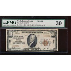 1929 $10 York Nation Bank Note PMG 30