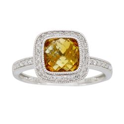 14KT White Gold 1.47ct Citrine and Diamond Ring