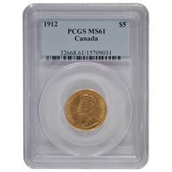 1912 $5 Canada Gold Coin PCGS MS61