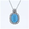 Image 1 : 14KT White Gold 7.13ct Turquoise and Diamond Pendant with Chain