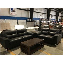 2 PCE CONTEMPORARY BLACK LEATHER SOFA & LOVE SEAT SET